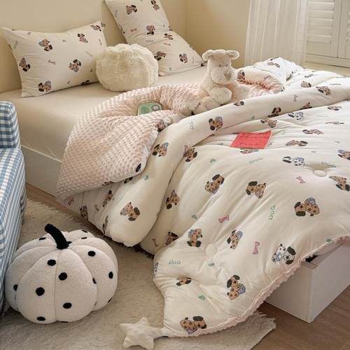 软糯针织棉豆豆绒小星星四季被可爱卡通羽丝棉冬被芯春秋被子夏被