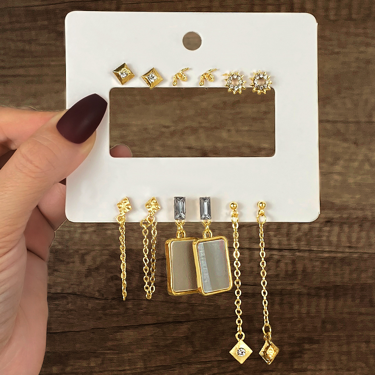 欧美跨境饰品时尚合金耳坠流苏女耳环6件套组合耳钉耳饰earrings