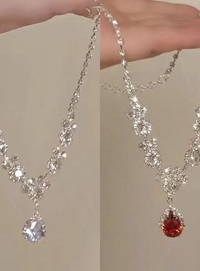 白月光~超闪锆石水滴吊坠项链小众时尚级感气质百搭锁骨链饰品