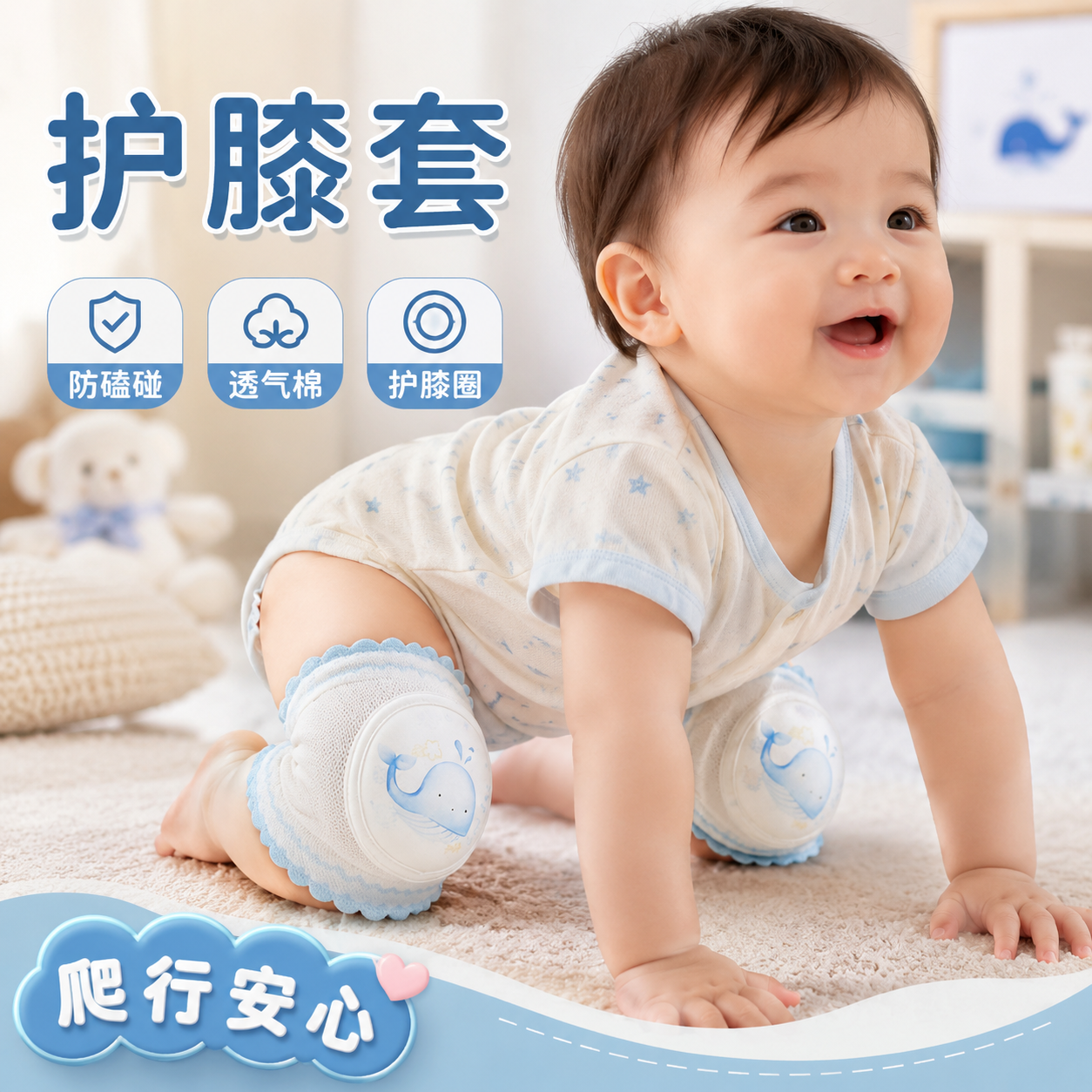 儿童护膝婴儿爬行学步护肘宝宝走路防摔夏季薄款运动小孩透气海绵