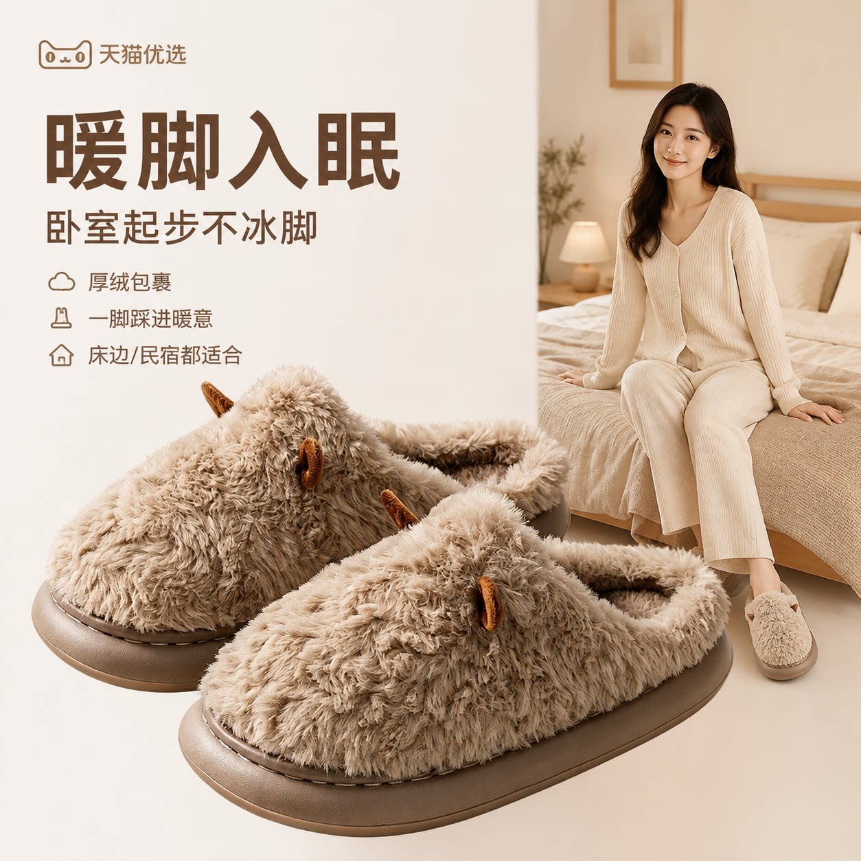德国棉拖鞋小羊卡通秋冬女加绒加厚保暖防滑情侣居家毛绒拖鞋