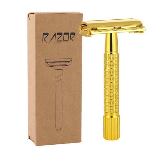 复古风黄铜旋开式手动剃须刀双面刀片老式安全刮胡刀复古潮流刀架