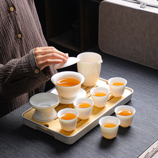 套装 厂家批发高白羊脂玉旅行茶具全套茶盘便携式 户外泡茶出差