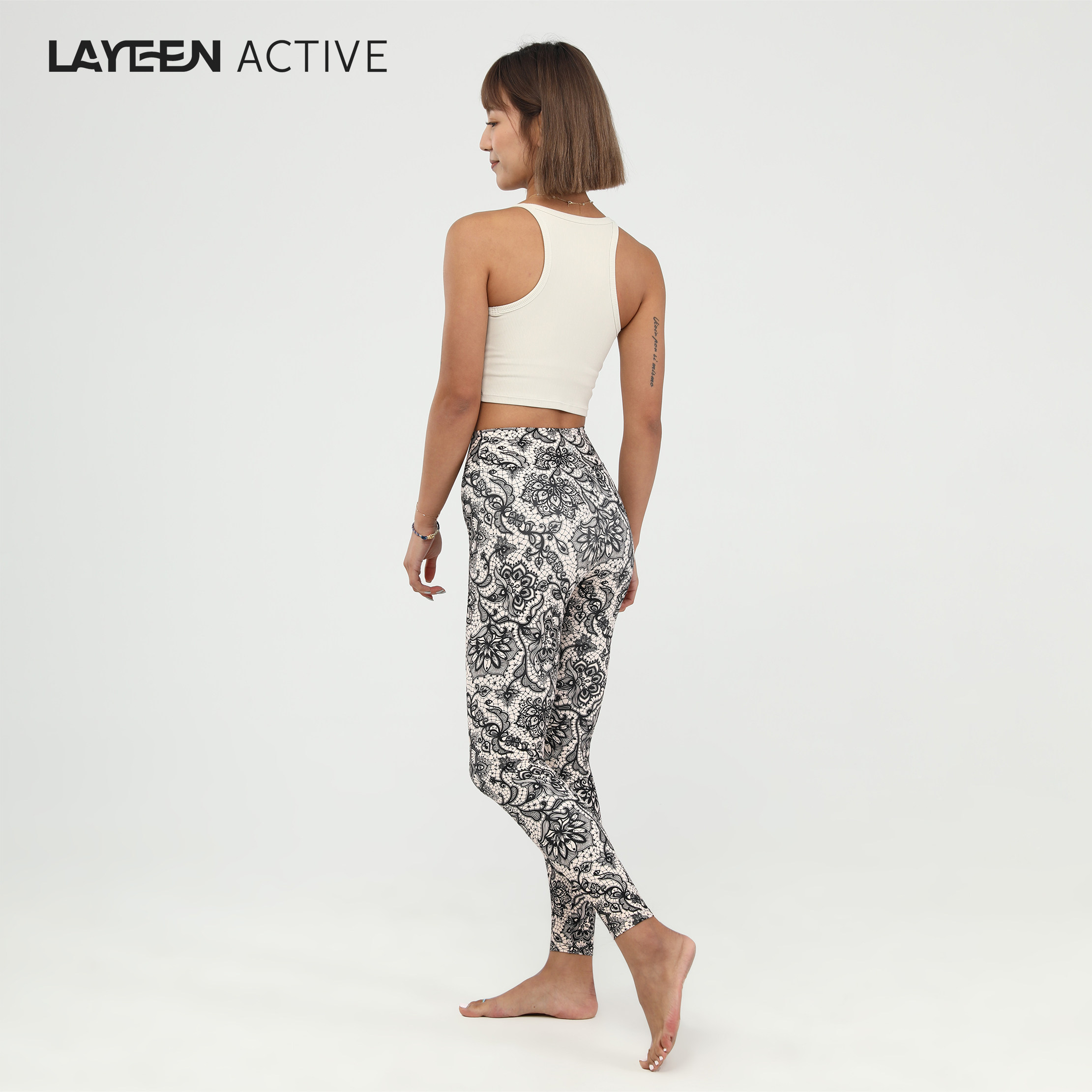 LAYEEN ACTIVE 花裤子 蕾丝图腾 高腰9分瑜伽健身防晒230809