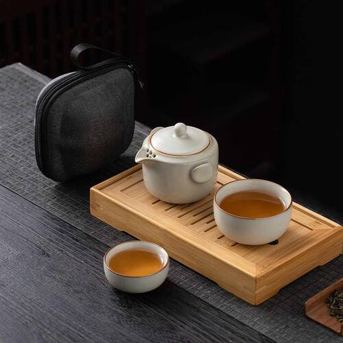 汝窑快客杯一壶一杯单个人专用简易手抓泡茶壶茶杯便携式旅行茶具