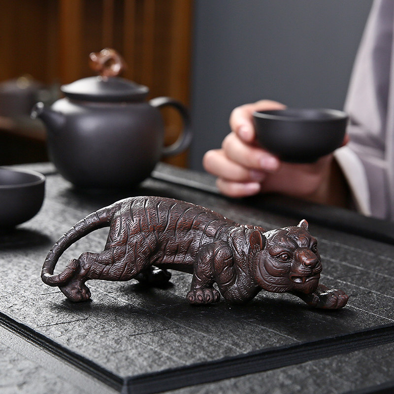 紫陶茶宠摆件精品可养招财生肖虎茶宠物茶玩茶桌茶台装饰茶具配件