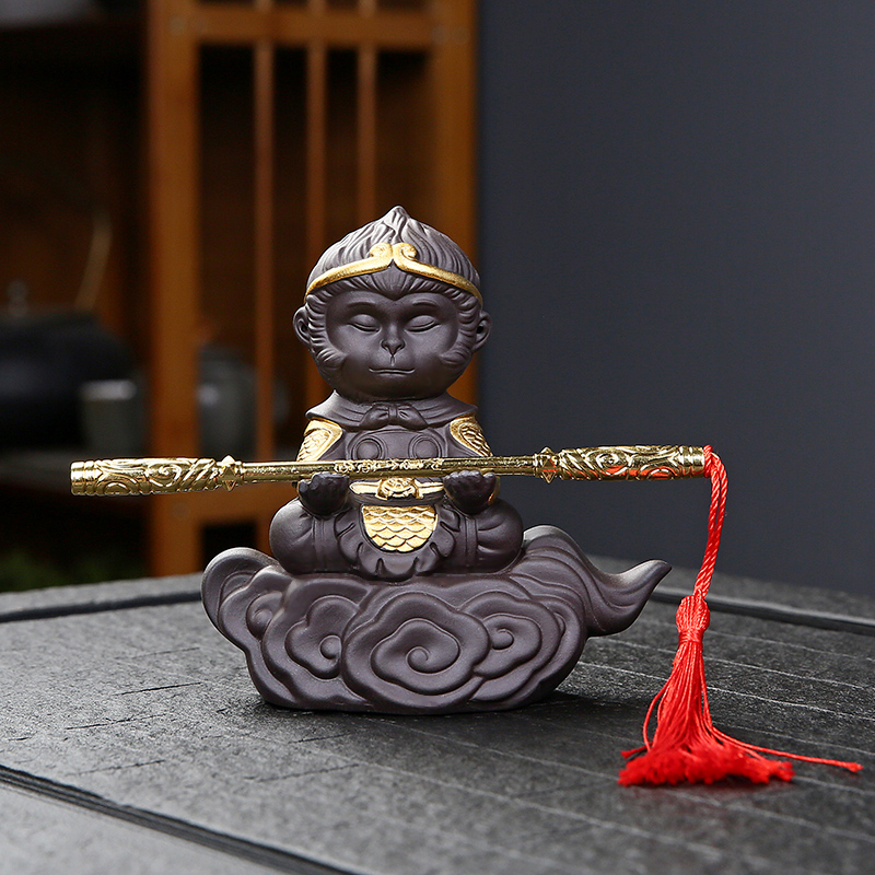 孙悟空紫砂茶宠可养手工大圣茶玩茶桌茶台茶盘精品摆件茶具配件