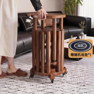 实木圆凳可叠放带轮叠叠凳可移动餐桌凳待客备用凳客厅花架边几凳