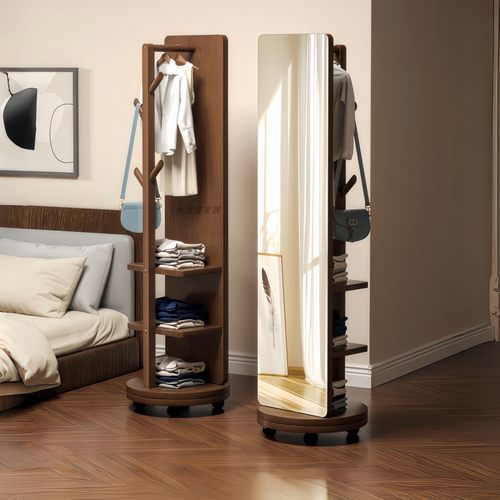 实木衣帽架可移动全身镜穿衣镜