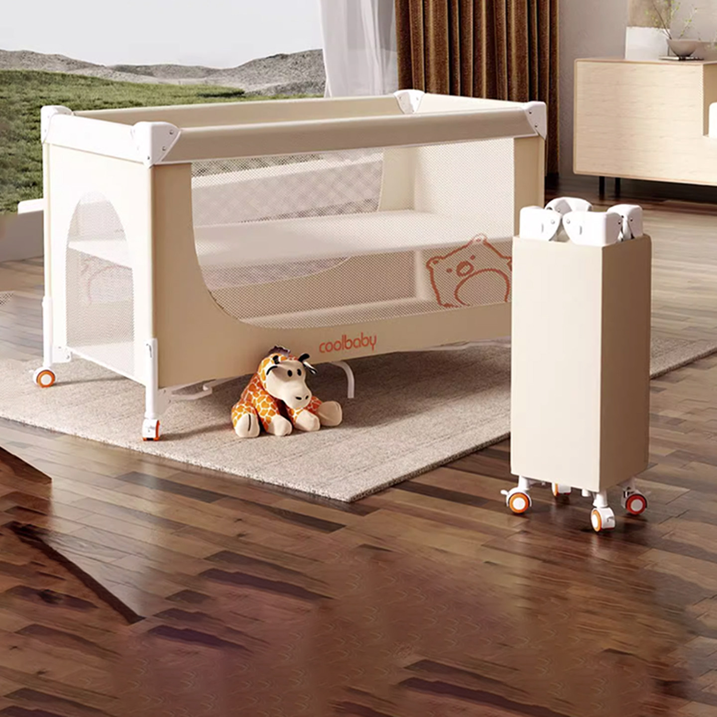 coolbaby婴儿床床体可升降无缝拼接床 一键开合多功能便携宝宝床,住宅家具,婴儿床,淘宝优惠券,粉丝福利购,淘宝优惠卷