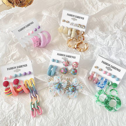 欧美跨境爆款亚克力耳环套装女 多巴胺耳钉耳饰饰品Earrings