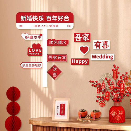 婚房布置套装结婚装饰新房客厅女方新房吾家有喜字kt板背景拍照