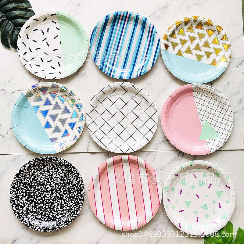 亚马逊纸盘餐具7寸9寸烫金圆盘一次性蛋糕盘子生日派对彩色纸盘,餐饮具,一次性餐盒,淘宝优惠券,粉丝福利购,淘宝优惠卷
