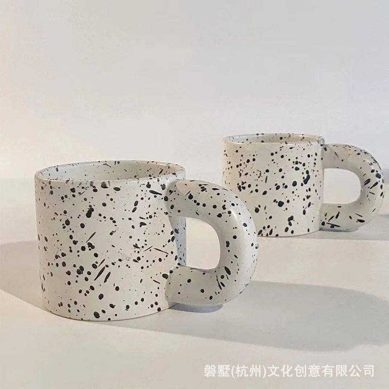 泼墨艺术感奶牛色马克杯家用摆件杯子陶瓷可爱牛奶杯情侣礼物杯子