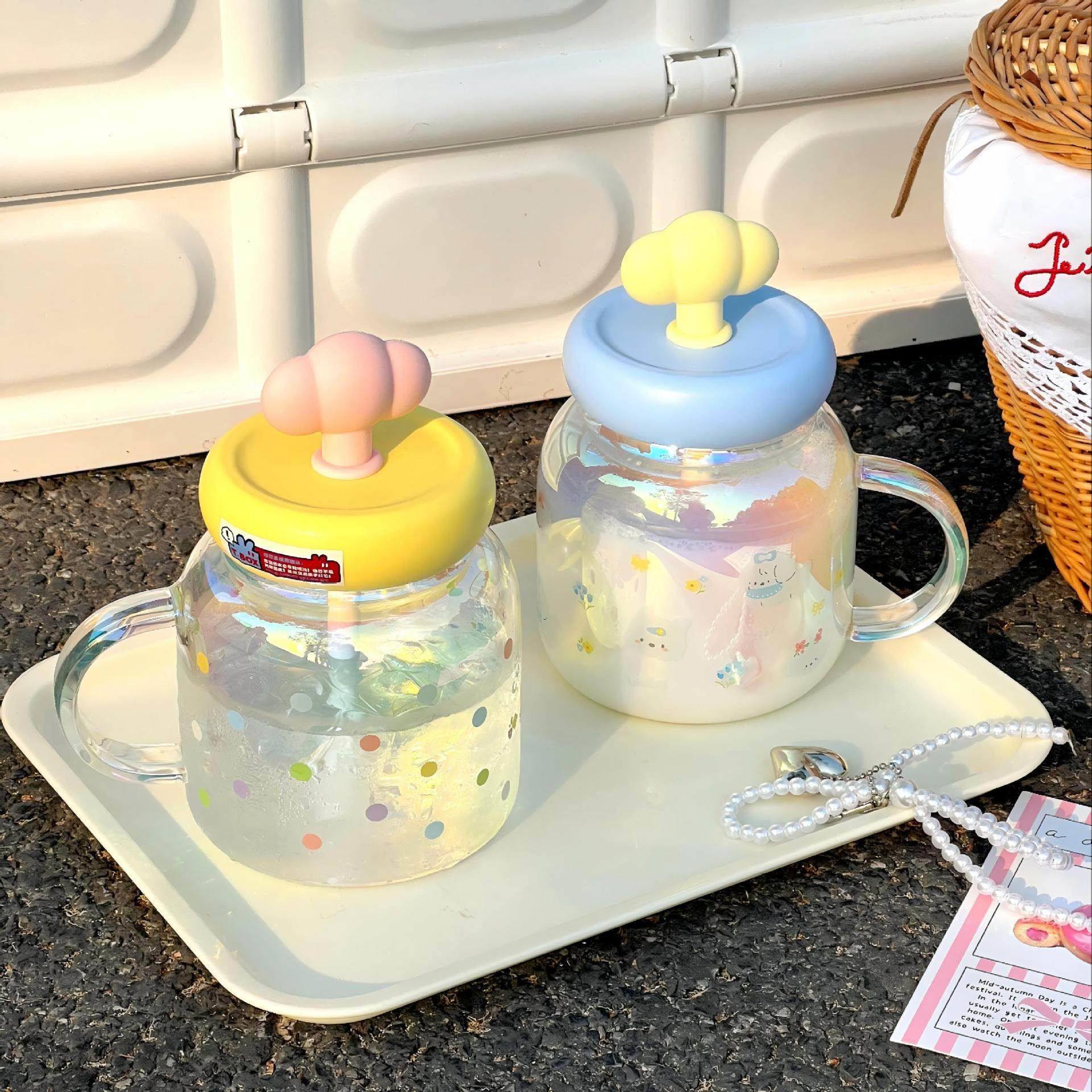 云朵玻璃杯带把手可爱桌面杯子级感轻奢公便携颜值吸管水杯,餐饮具,玻璃杯,淘宝优惠券,粉丝福利购,淘宝优惠卷