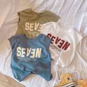 韩版 男女童无袖 纯棉背心2025夏装 洋气中小童宝宝字母套头T恤帅气