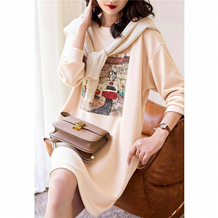 纯棉卫衣裙新款 长袖 高级感气质宽松遮肚不显怀裙子 春秋韩版 孕妇装