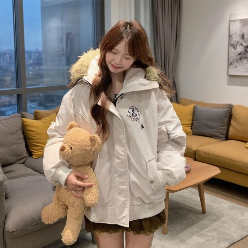 孕妇装美式连帽毛领派克服棉服冬