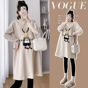 纯棉连衣裙韩版 长袖 高级感宽松遮肚不显怀百搭裙子 新款 孕妇春秋季