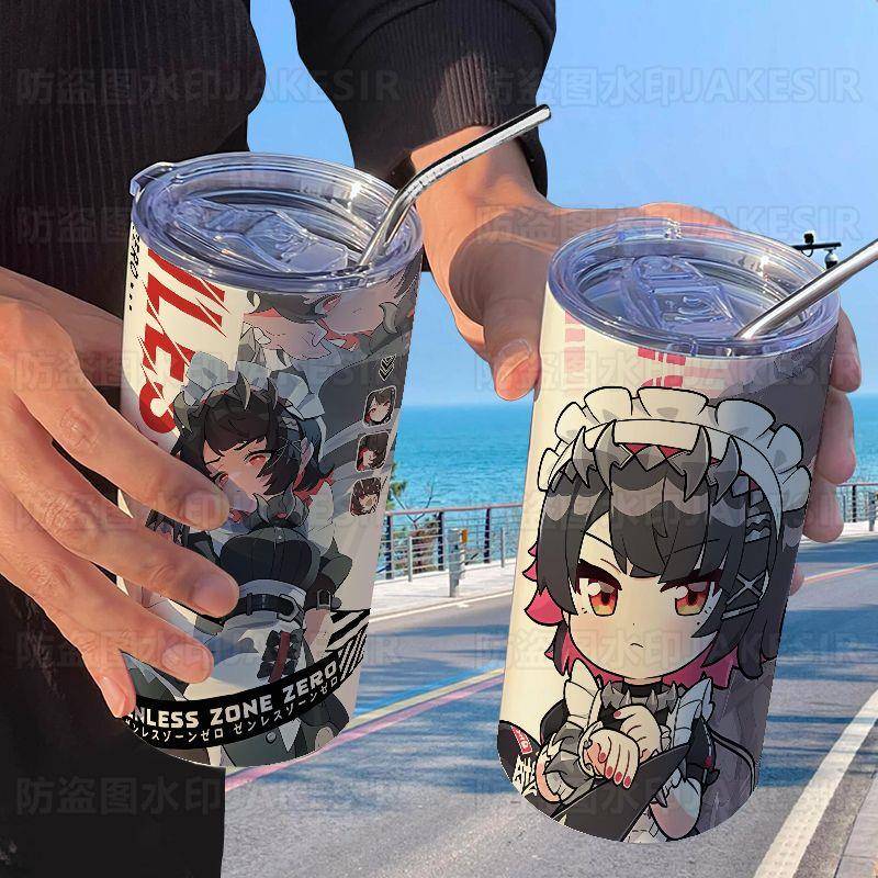 绝区零艾莲乔咖啡网红高颜值不锈钢保温杯办公室吸管随行水杯