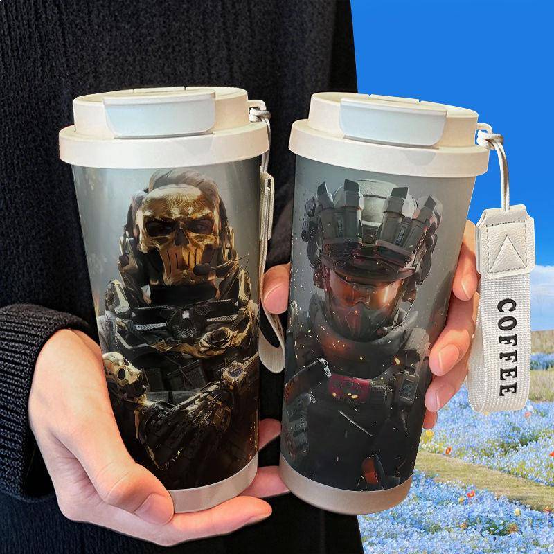 三角洲行动游戏保温杯316不锈钢大容量吸管水杯车载咖啡杯ins双饮