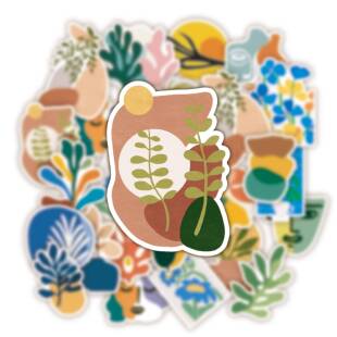 112张高颜值ins风创意马蹄抽象贴纸彩绘植物花卉装饰笔记本贴画