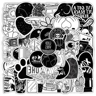 100张黑白vsco贴纸创意涂鸦小众个性装饰手机保护壳DIY素材贴画艺