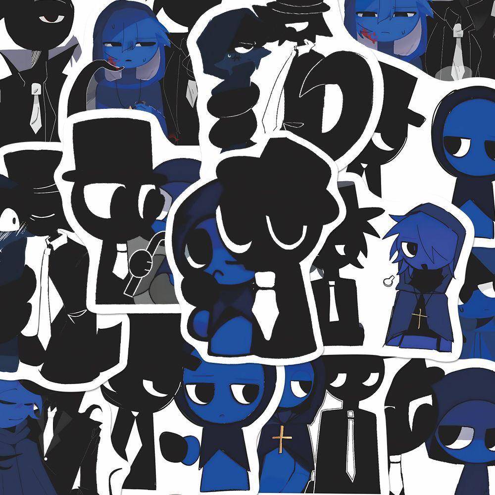 126张sprunki节奏盒子黑蓝CP贴纸新款杰文布莱克周边