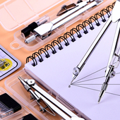 绘图设计工具金属圆规金属质感制图仪器学生六年级初中生专用数学文具铅芯圆规套装 中考学生用文具三角尺