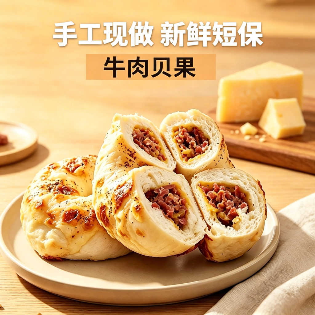 手作贝果现做现发花椒芝士牛肉贝果手工制作传统西式糕点独立包装