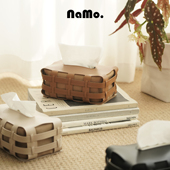 纳茉纯手工编织皮革纸巾盒创意抽纸盒家用餐巾纸盒客厅民宿装 饰品