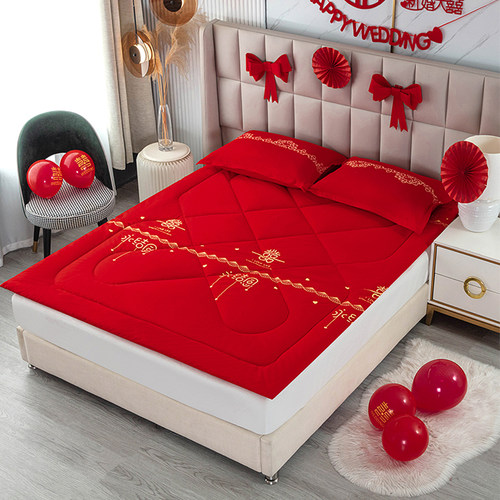 新疆棉花结婚婚庆大红色棉花褥子垫被新房喜字家用双人床垫陪嫁