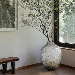 高级感烟灰色大肚瓶吊钟马醉木专用落地玻璃大花瓶轻奢家居装 饰品