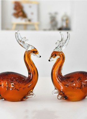 创意琉璃鹿摆件家居装饰品玻璃工艺品客厅酒柜玄关电视柜摆设礼物