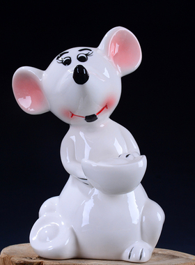 陶瓷小老鼠摆件生肖装饰品新年吉祥物米老鼠年生日礼物简约工艺品
