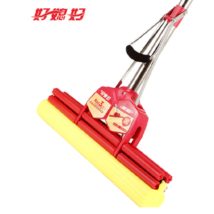 好拖把 地拖 38CM加大特大号胶棉拖把加粗加厚直杆滚轮挤水媳妇牌