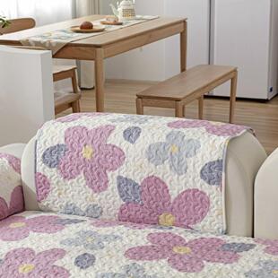 纯棉面料沙发垫斜纹面料植物花卉四季通用防滑夹棉加厚靠背巾罩巾