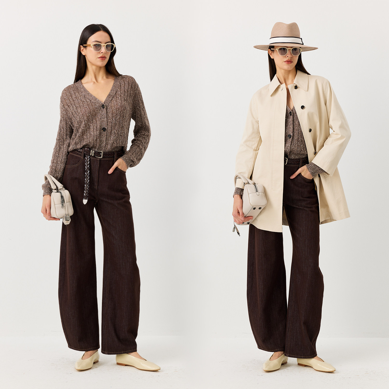 COLINWANG-灿若星辰|意大利进口亚麻珠片纱老钱风麻花V领针织开衫