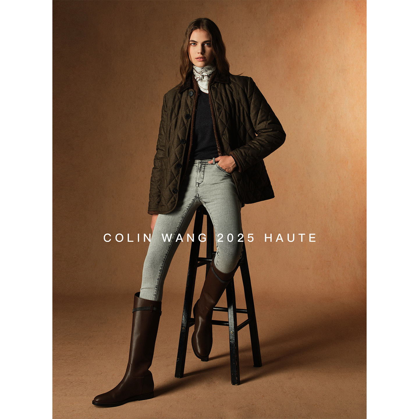 COLIN WANG圣殿巡礼|意大利进口牛皮复古重工马术珠链高筒骑士靴