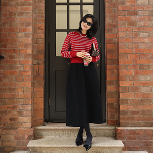 COLIN WANG-黑玫瑰的花语|奢牌原厂羊毛绉昵典雅千金感半裙张若愚