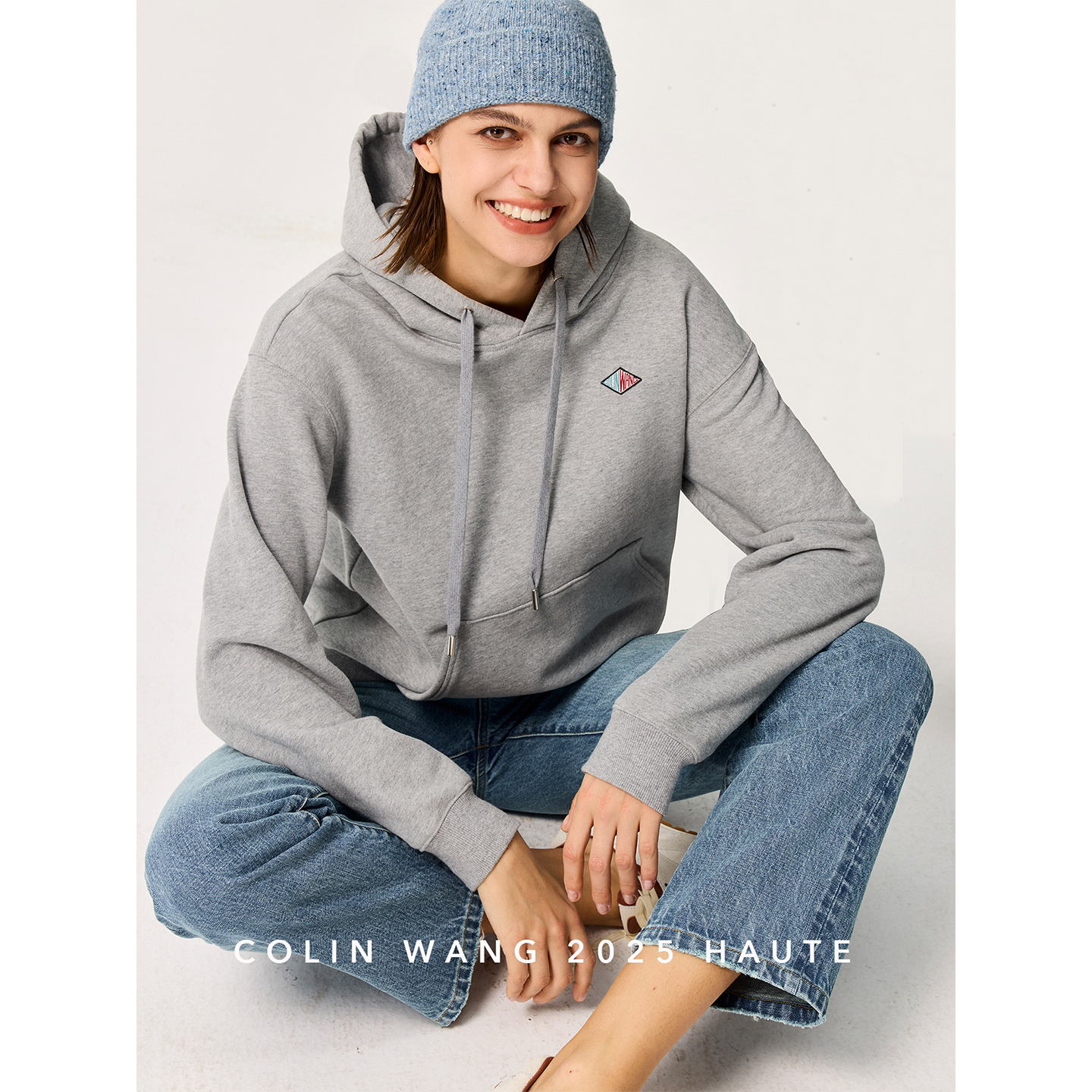 COLINWANG-城市律动|奢牌质感长绒棉休闲松弛刺绣连帽针织卫衣