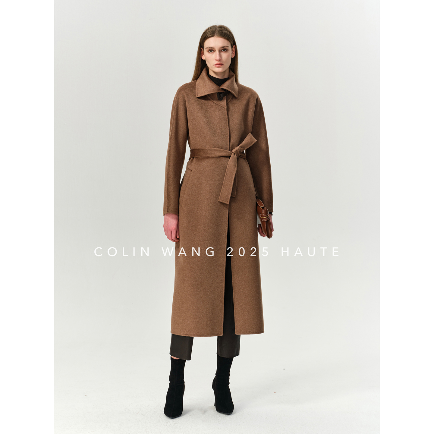 COLINWANG-理性与诗|奢牌同源重磅14μm山羊绒腰带皮袢双面呢大衣