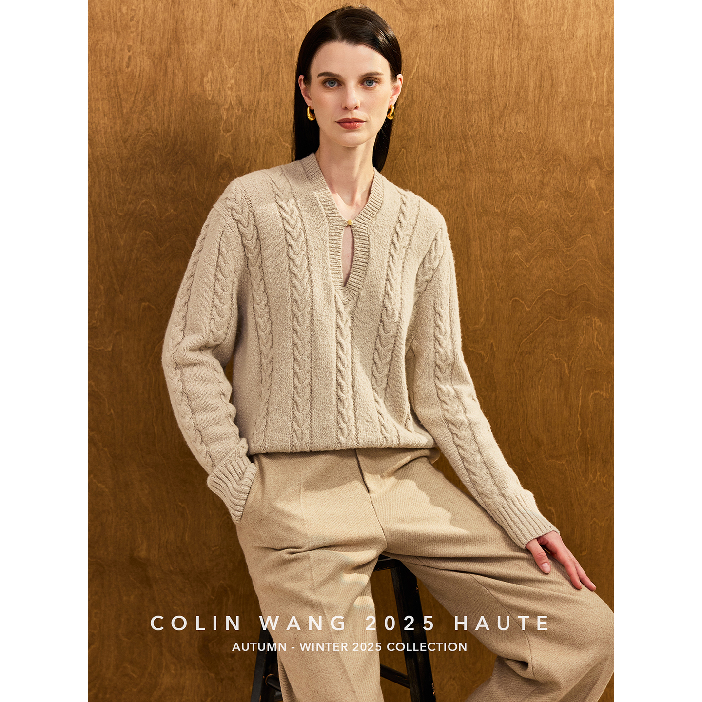 COLINWANG-万象点睛|意大利进口MILLEFILI羊毛花纱V领麻花针织衫