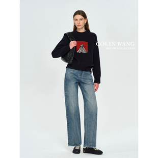 COLINWANG冒险日志|澳洲进口羊毛设计感创意印花圆领针织衫毛衣