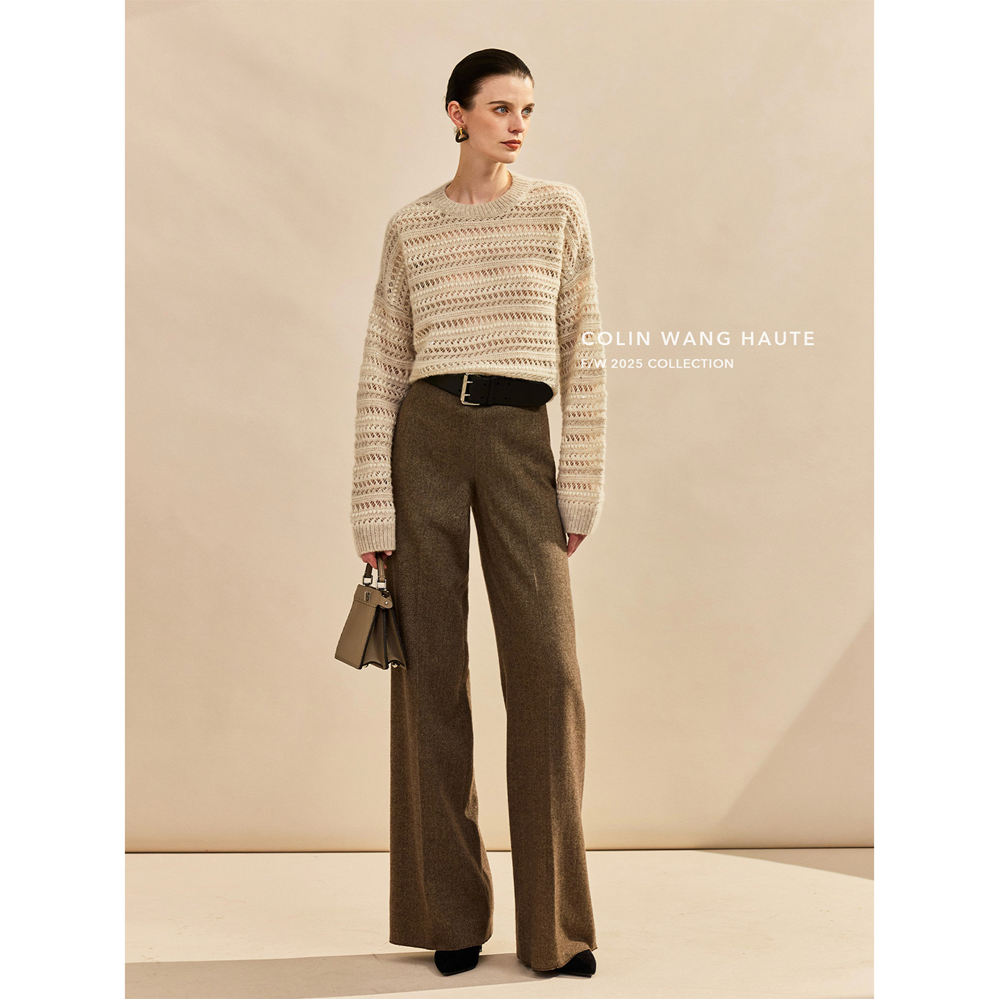 COLINWANG-晨曦微暖|奢牌质感羊绒真丝珠片设计感镂空针织衫/背心