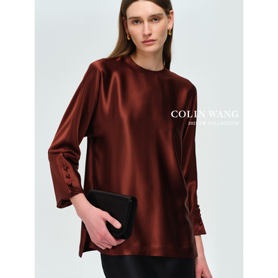 COLINWANG一梦芳华|奢牌质感40姆米重磅真丝国风极简圆领衬衫