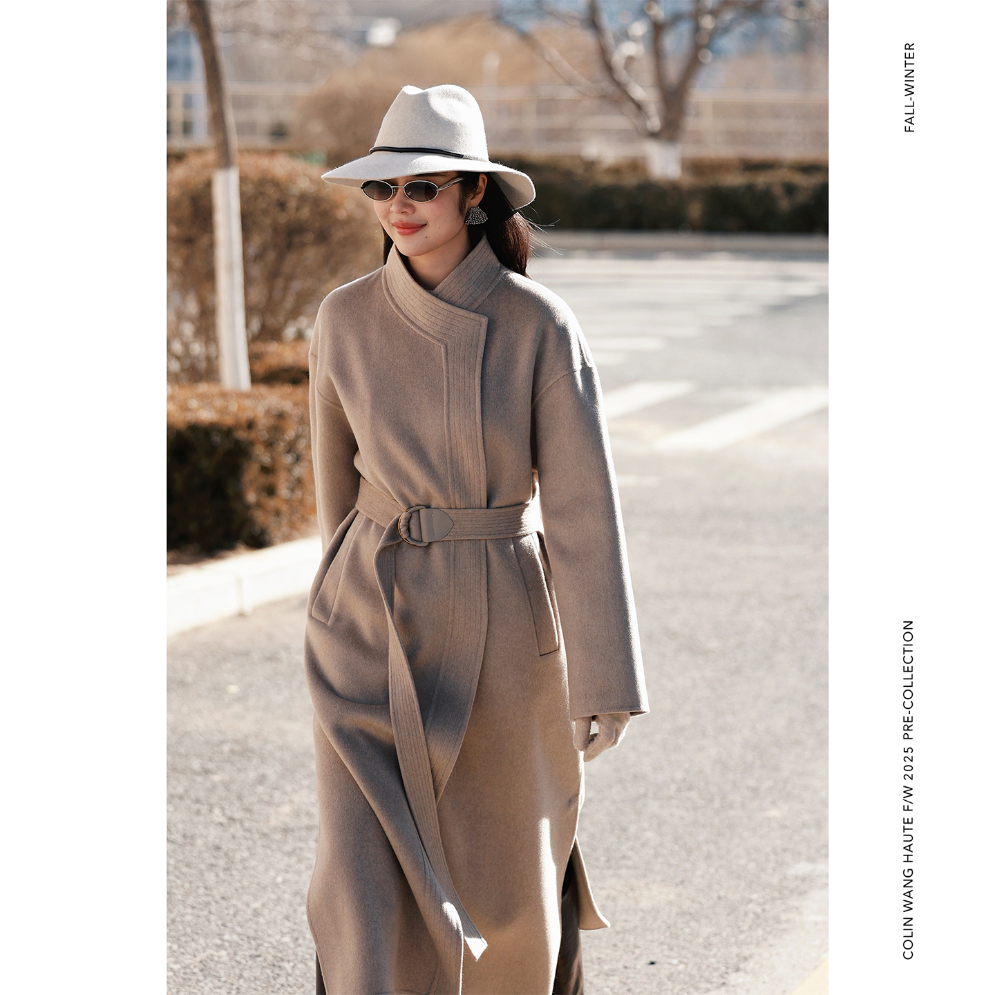 COLINWANG-巴黎隐士|奢牌同源重磅14μm山羊绒腰带翻领双面呢大衣