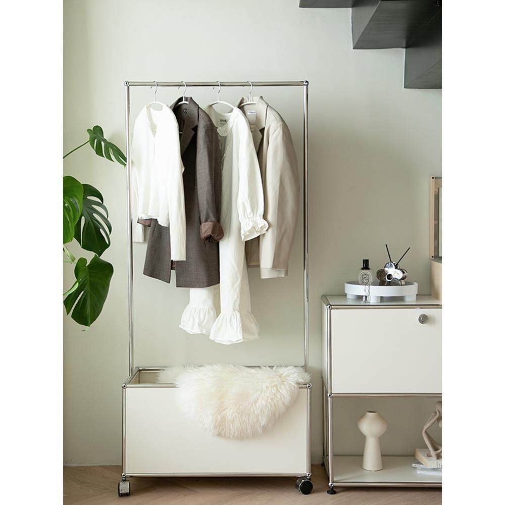 中古USM落地挂衣架穿衣镜衣帽架带镜子一体不锈钢卧室全身试衣镜