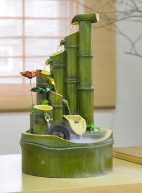 招财竹子流水喷泉风水轮摆件加湿器创意客厅办公室内小假山装饰品