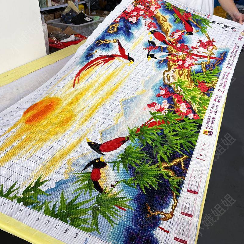 朝气蓬勃十字绣成品不带框纯手工已绣好的2025新款客厅高端山水画